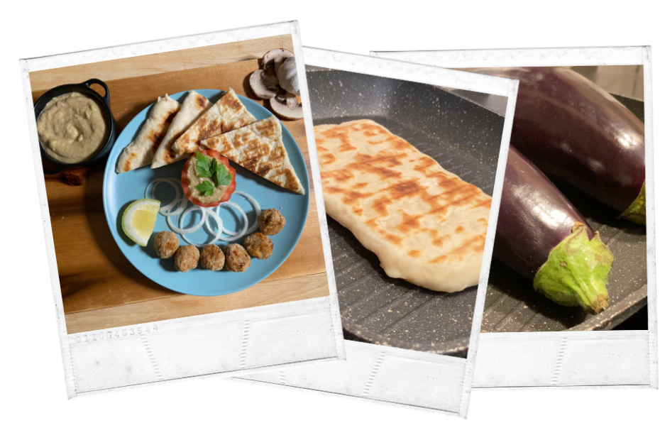 Romanian Aubergine Dip (Salată de Vinete) with Pork Meatballs (Chiftele) and Homemade Flatbreads (Lipii)