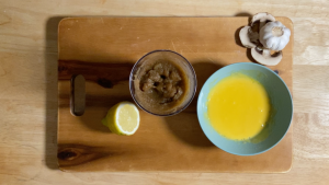 combining the aubergines with mayo and lemon