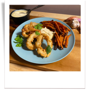 Crispy Calamari and Sweet Potato Fries with Garlic Aioli