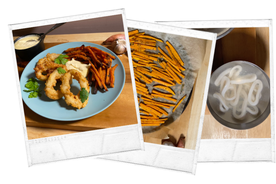 Crispy Calamari and Sweet Potato Fries with Garlic Aioli