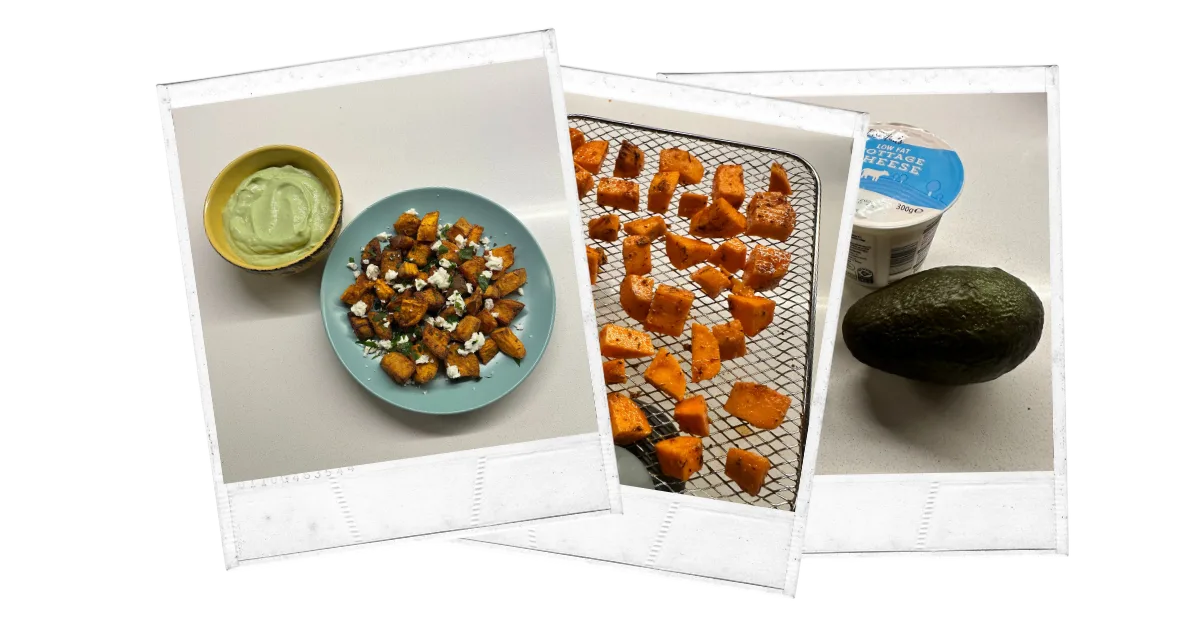 Crispy Air-Fried Sweet Potatoes with Avocado Crema